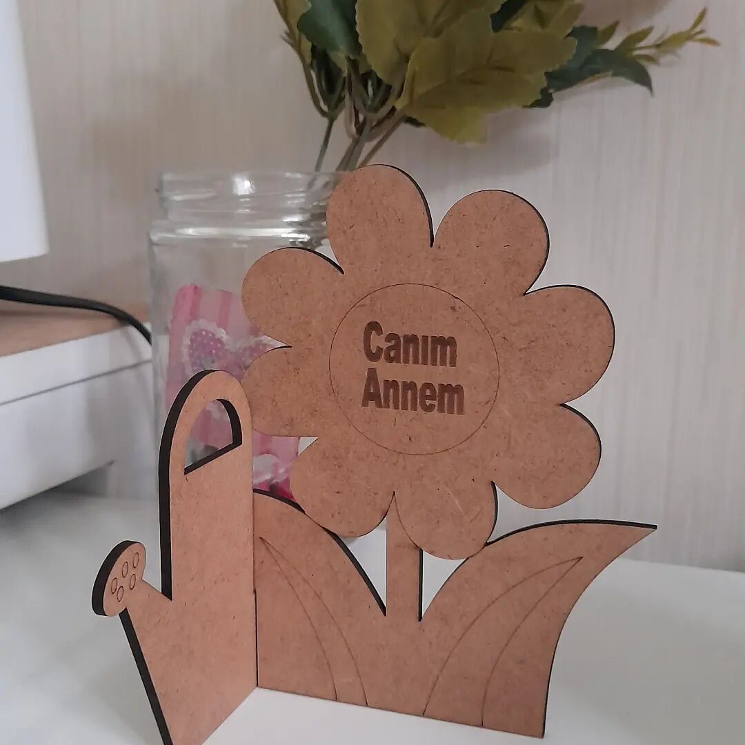 Ebrulisler Ahşap Canım Annem Yazılı Çiçek Su Kabı Boyama