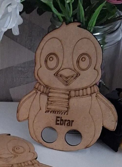 Ebrulisler İsim Yazılı Ahşap Penguen Kukla Boyama