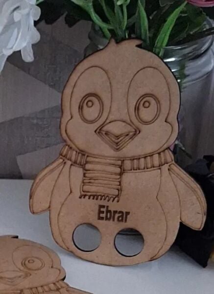 Ebrulisler İsim Yazılı Ahşap Penguen Kukla Boyama