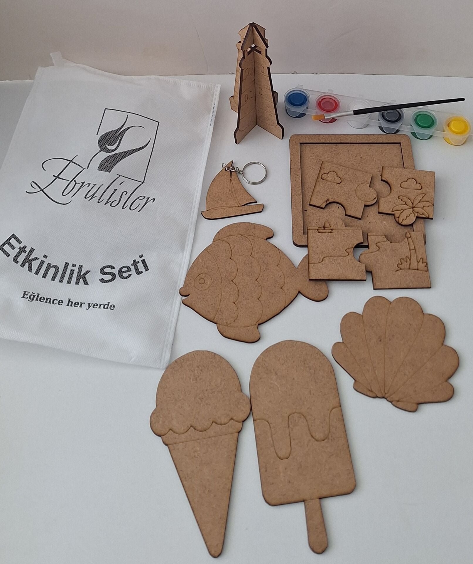 Ebrulisler Ahşap Yaz Tatil Temalı Çocuk Boyama Seti
