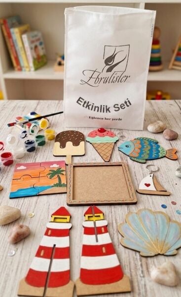 Ebrulisler Ahşap Yaz Tatil Temalı Çocuk Boyama Seti